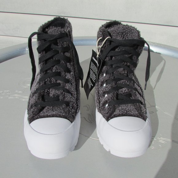 Converse Chuck Taylor All Star HighTop Gray Sherpa Platform Lugged Woman 7 NWT - Picture 4 of 11